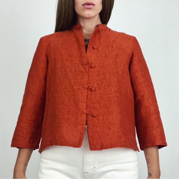 Eileen Fisher Linen-Blend Button-Front Imperial Collar Jacket | Size S/P - Picture 3 of 8